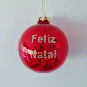 Bola Natal Vermelha Transparente Floco Dourado 10