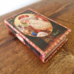 Caixa Livro Vintage Papai Noel Com Azevinhos Gd