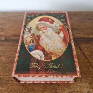 Caixa Livro Vintage Papai Noel Com Azevinhos Md