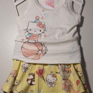 Conj Camiseta Regata Hello Kitty Saia Calcinha M