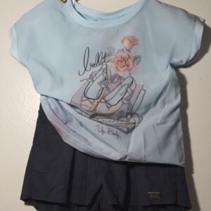 Conj Camiseta Azul Bebê Ballet 6 A 9 Meses