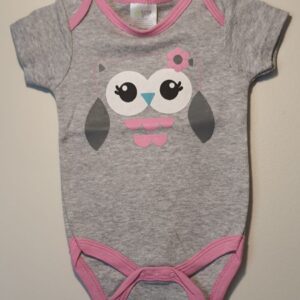 Body Cinza Rosa Coruja Mc 6 A 9 Meses