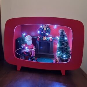 Cenário Iluminado Televisão Papai Noel Com Lareira