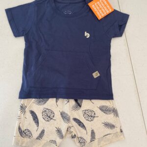 Conjunto Masc azul short folhas