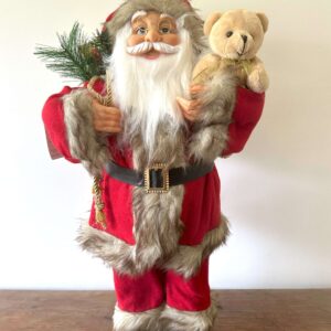 Papai Noel 60CM Roupa Vermelha Gorro Guizo com Urso e Saco Presente