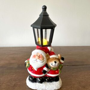 Poste Iluminado com Papai Noel e Alce