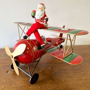 Avião Vermelho do Papai Noel em Metal